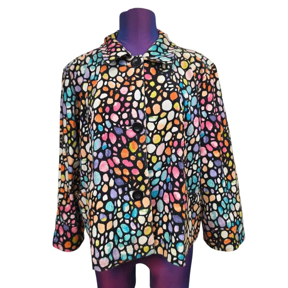 Christopher & Banks XL Multi Color Abstract Pebble Stretch Corduroy Jacket